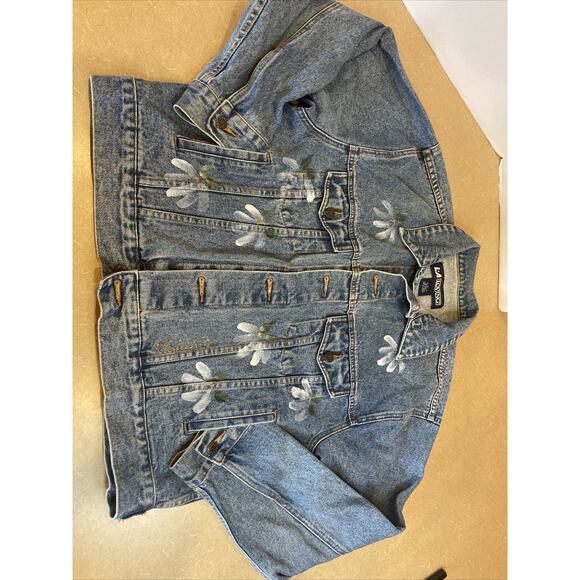 Vintage Hand Painted Flowers Denim Jean Jacket distressed Men's M, Women's L - Picture 12 of 13